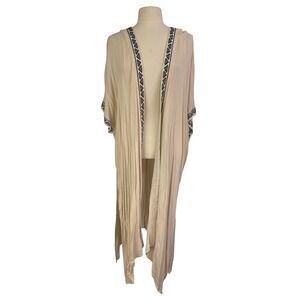 UMGEE USA Cream Embroidered Kimono Duster Open Front Cardigan M L